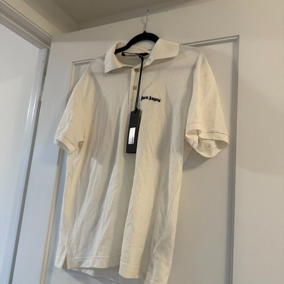 NWT Palm Angels Polo Shirt Classic Logo Off White Regular Fit Sz Large - Picture 5 of 8